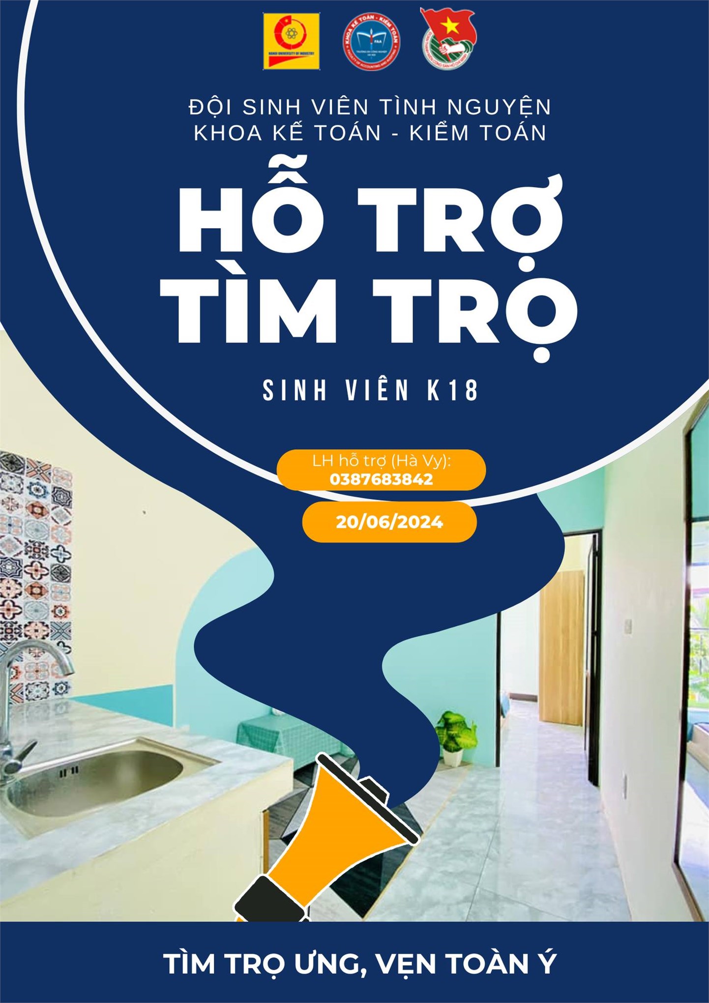 Đội sinh viên tình nguyện Khoa Kế toán - Kiểm toán hỗ trợ các bạn sv khóa 18 chuyển từ cơ sở Hà nam về học tại cơ sở Hà Nội tìm trọ