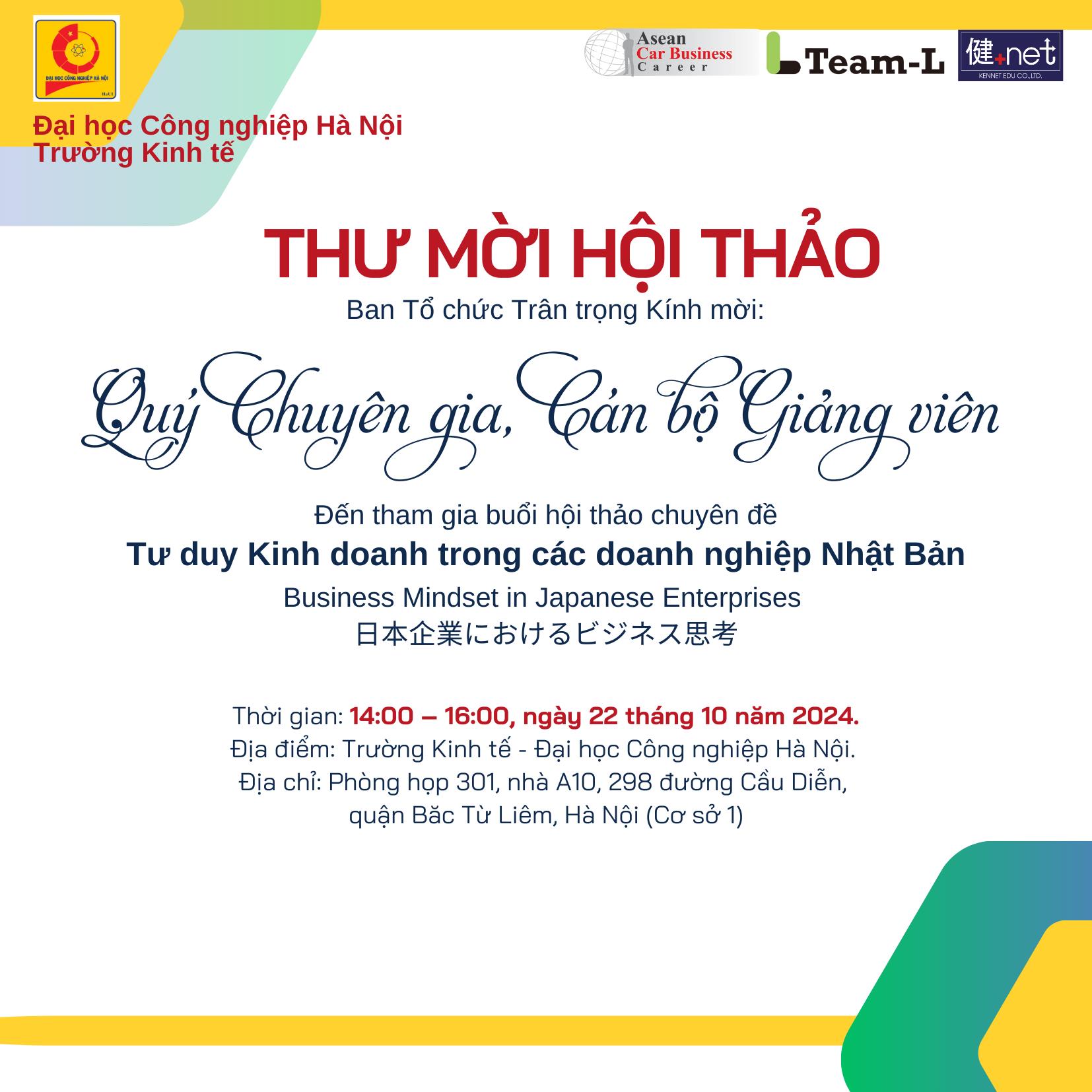 Thư mời tham dự hội thảo “Tư duy kinh doanh trong các doanh nghiệp Nhật Bản”