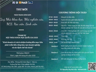 Thư mời tham dự Hội thảo khoa học quốc gia về Quản trị và Tài chính “Kinh doanh có trách nhiệm hướng đến mục tiêu phát triển bền vững khu vực doanh nghiệp và các định chế tài chính”