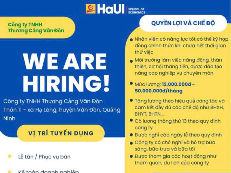 Công ty TNHH thương cảng Vân Đồn tuyển dụng