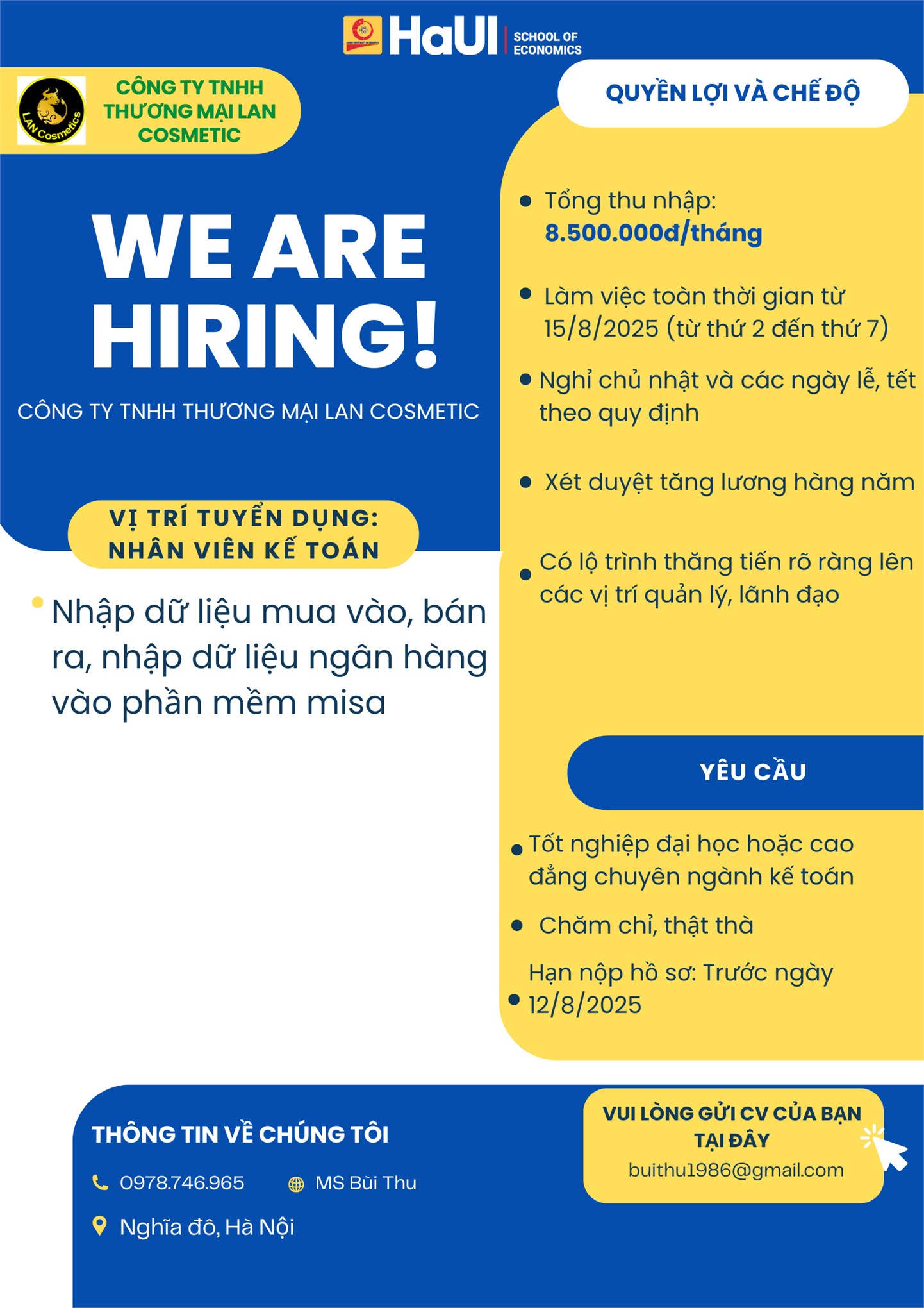 Công ty TNHH thương mại Lan cosmetic tuyển dụng