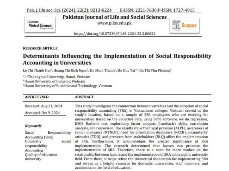 "Determinants Influencing the Implementation of Social Responsibility Accounting in Universities"