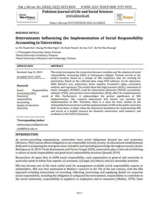 `Determinants Influencing the Implementation of Social Responsibility Accounting in Universities`