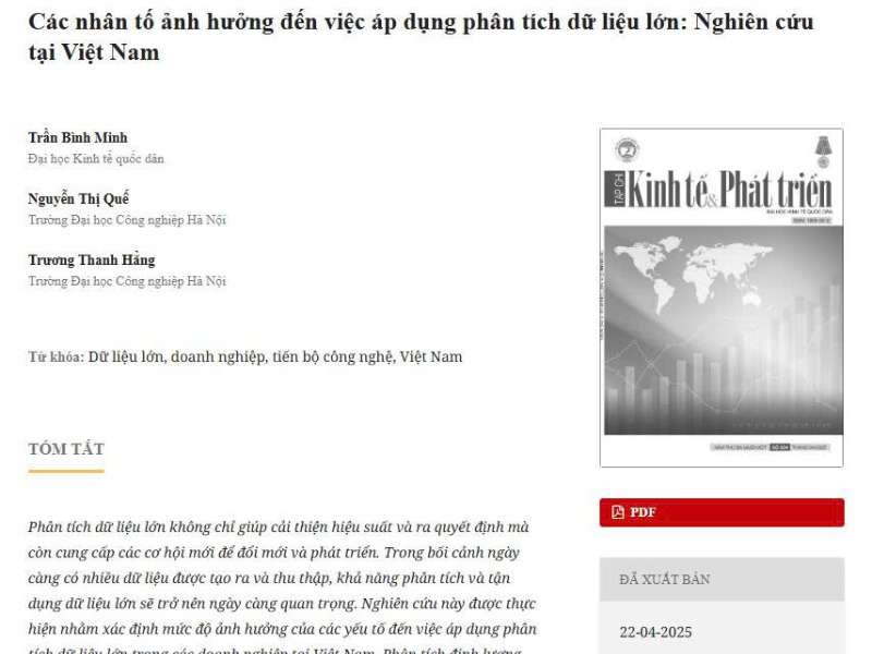Các nhân tố ảnh hưởng đến việc áp dụng phân tích dữ liệu lớn: nghiên cứu tại Việt Nam