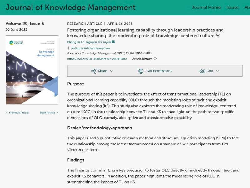Fostering organizational learning capability through leadership practices and knowledge sharing: the moderating role of knowledge-centered culture
