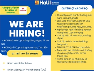 Công ty Cổ phần In & Bao bì Goldsun tuyển dụng nhiều vị trí hấp dẫn năm 2025