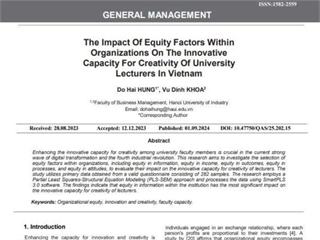 The Impact Of Equity Factors Within Organizations On The Innovative Capacity For Creativity Of University Lecturers In Vietnam