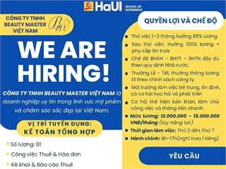 Công ty TNHH BEAUTY MASTER VIỆT NAM tuyển dụng