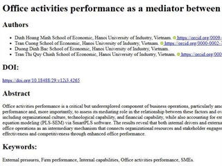 Office activities performance as a mediator between organizational drivers and firm performance: Evidence from Vietnamese SMEs