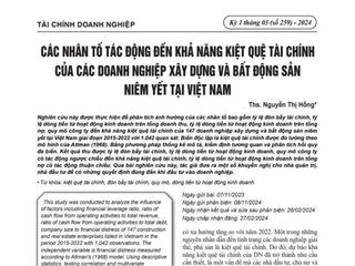 CÁC NHÂN TỐ TÁC ĐỘNG ĐẾN KHẢ NĂNG KIỆT QUỆ TÀI CHÍNH CỦA CÁC DOANH NGHIỆP XÂY DỰNG VÀ BẤT ĐỘNG SẢN NIÊM YẾT TẠI VIỆT NAM