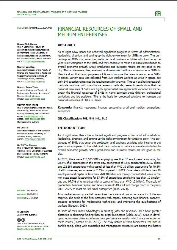 Financial resources of small and medium enterprises