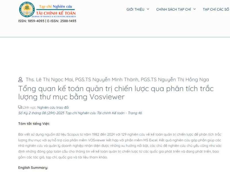 Tổng quan kế toán quản trị chiến lược qua phân tích trắc lượng thư mục bằng VOSVIEWER