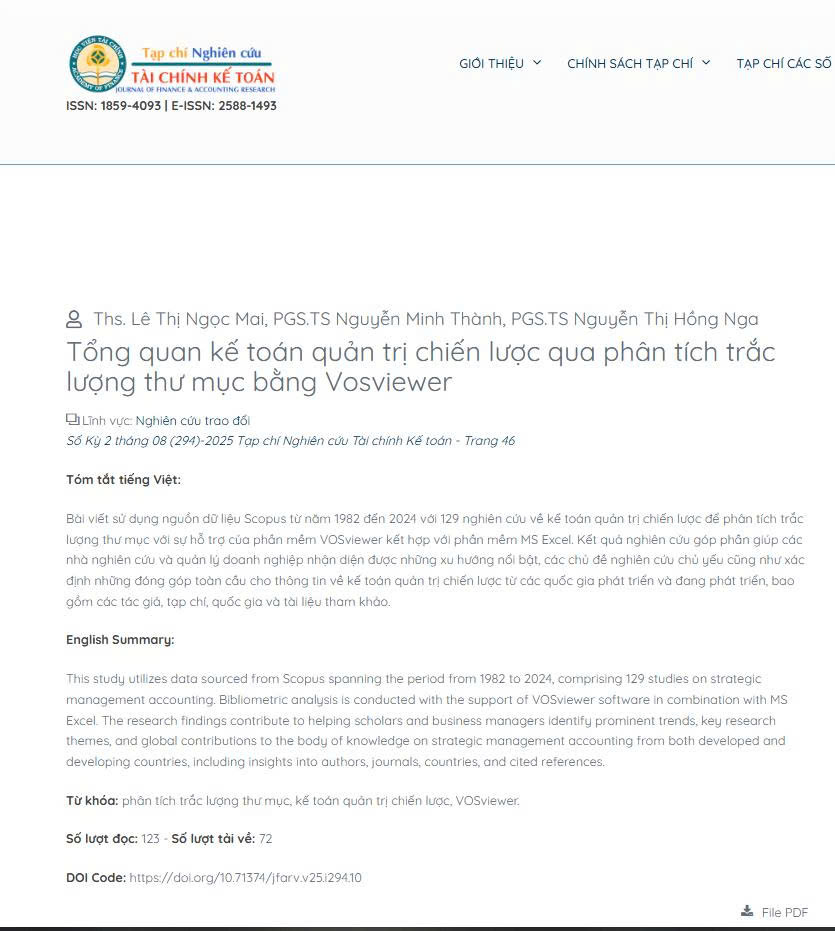 Tổng quan kế toán quản trị chiến lược qua phân tích trắc lượng thư mục bằng VOSVIEWER