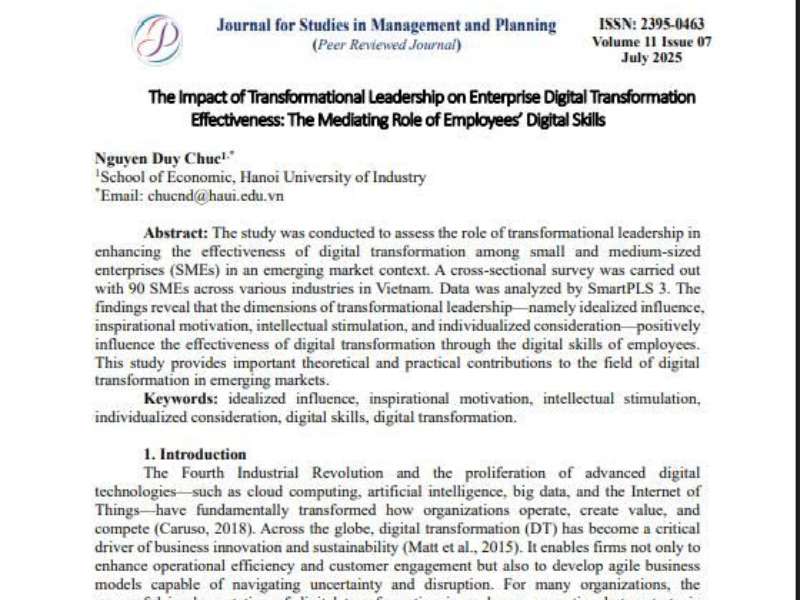 The Impact of Transformational Leadership on Enterprise Digital Transformation Effectiveness: The Mediating Role of Employees’ Digital Skills