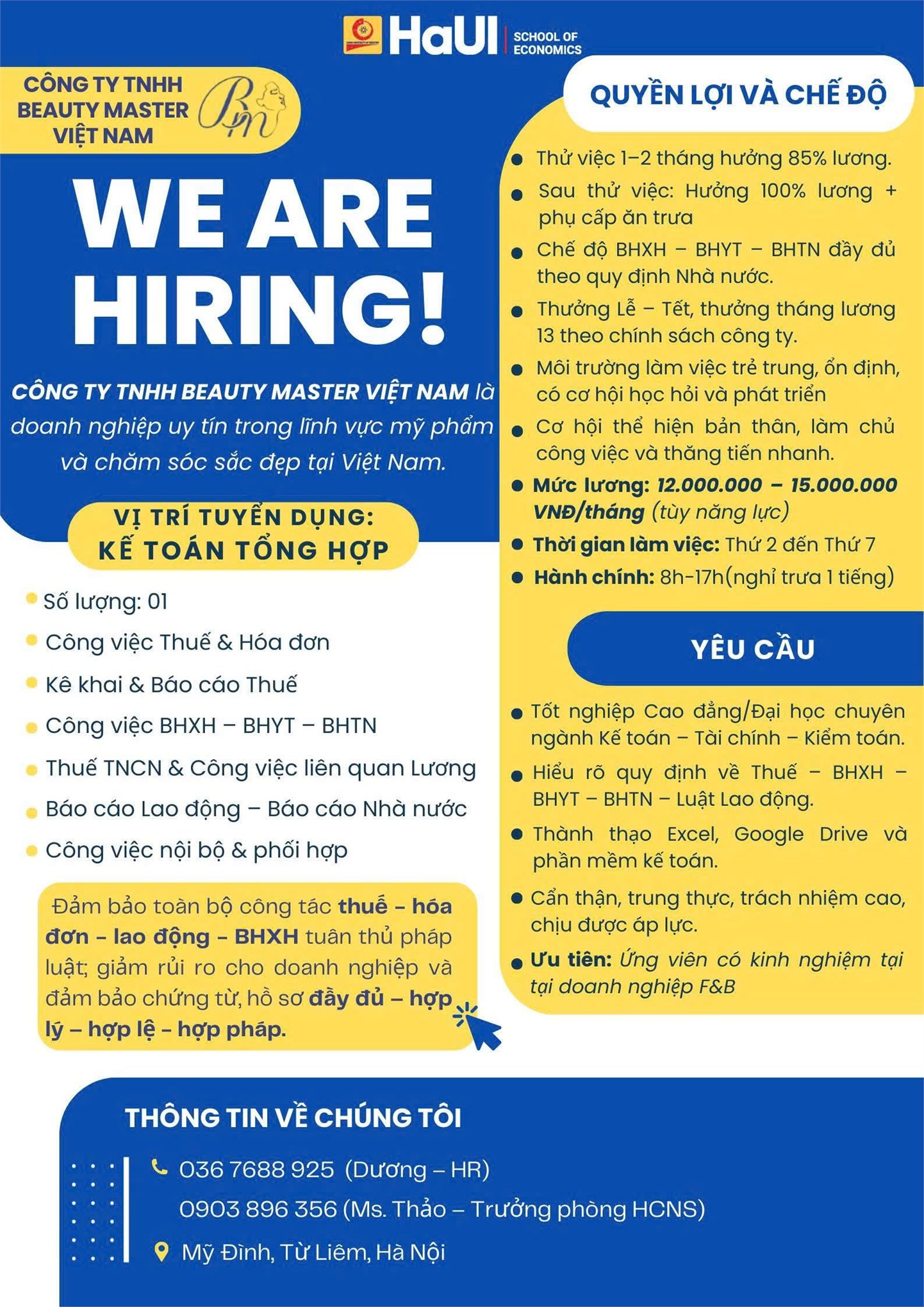 Công ty TNHH BEAUTY MASTER VIỆT NAM tuyển dụng