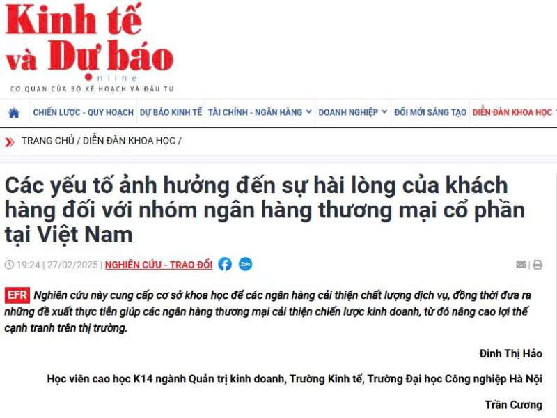 Các yếu tố ảnh hưởng đến sự hài lòng của khách hàng đối với nhóm ngân hàng thương mại cổ phần tại Việt Nam