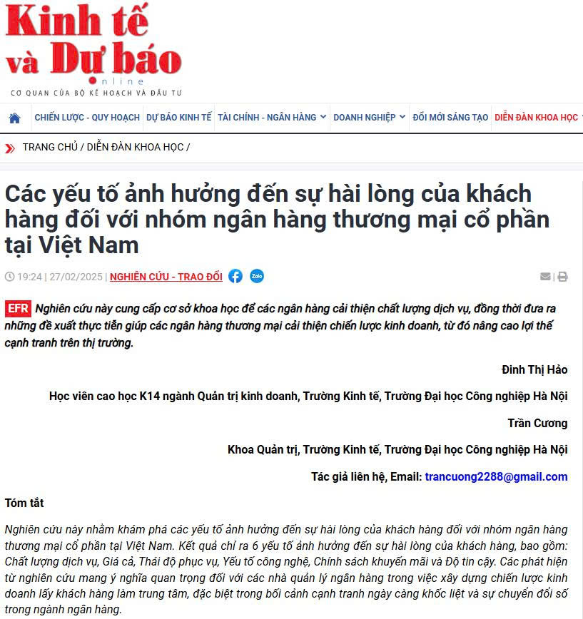Các yếu tố ảnh hưởng đến sự hài lòng của khách hàng đối với nhóm ngân hàng thương mại cổ phần tại Việt Nam