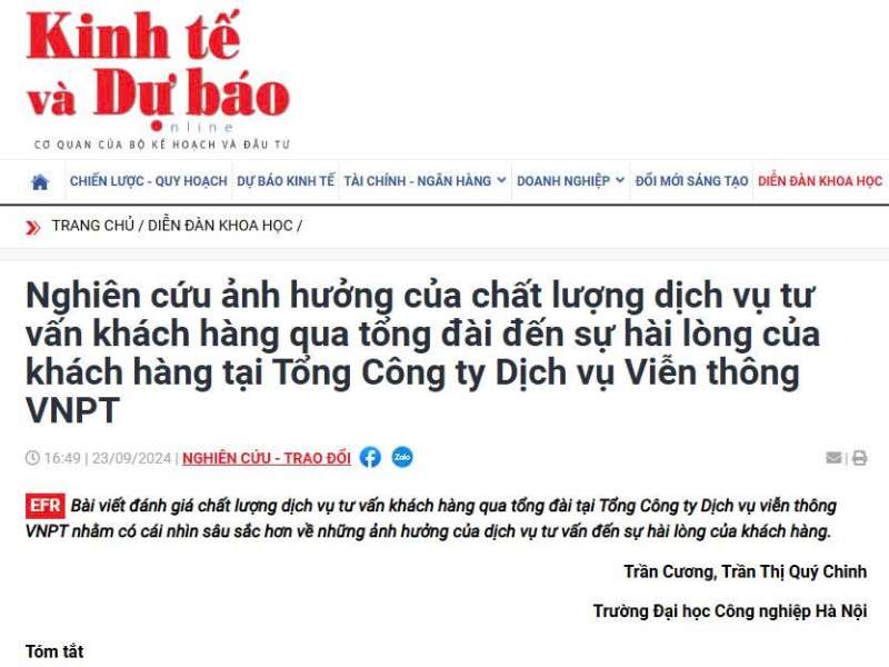 Nghiên cứu ảnh hưởng của chất lượng dịch vụ tư vấn khách hàng qua tổng đài đến sự hài lòng của khách hàng tại Tổng Công ty Dịch vụ Viễn thông VNPT