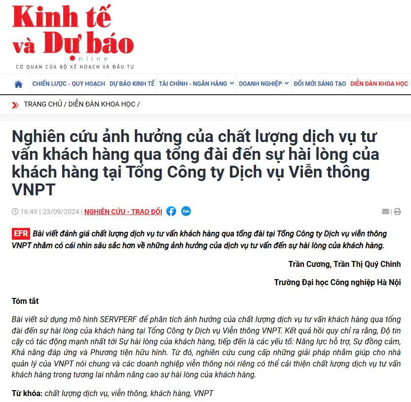 Nghiên cứu ảnh hưởng của chất lượng dịch vụ tư vấn khách hàng qua tổng đài đến sự hài lòng của khách hàng tại Tổng Công ty Dịch vụ Viễn thông VNPT