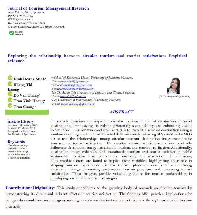Exploring the relationship between circular tourism and tourist satisfaction: Empirical evidence