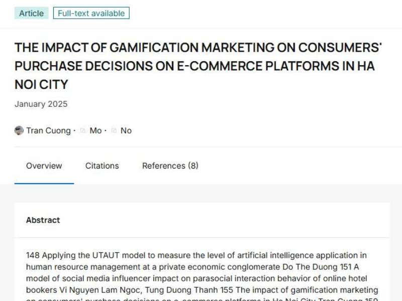 THE IMPACT OF GAMIFICATION MARKETING ON CONSUMERS' PURCHASE DECISIONS ON E-COMMERCE PLATFORMS IN HA NOI CITY