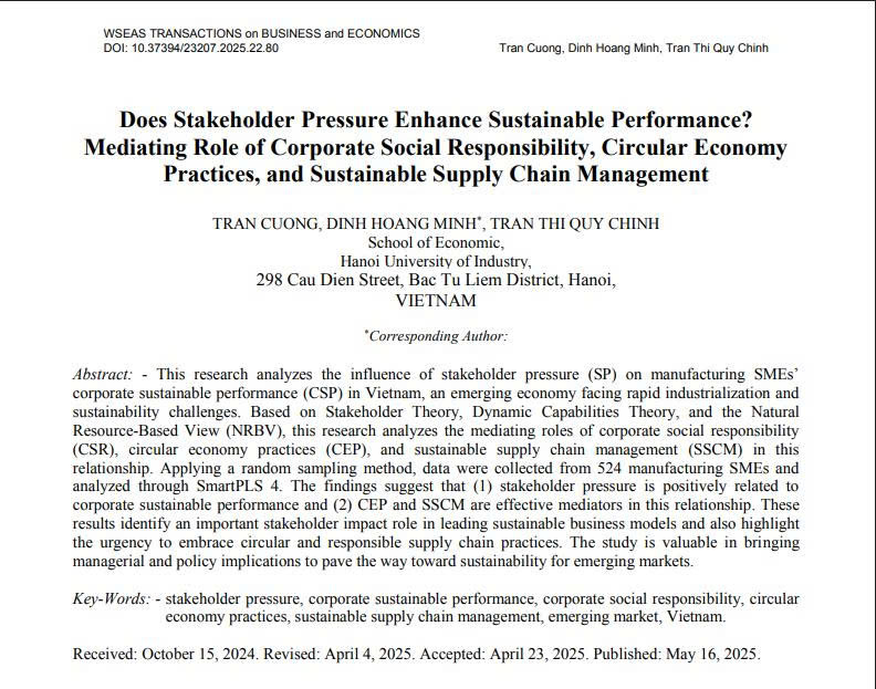 Does Stakeholder Pressure Enhance Sustainable Performance? Mediating Role of Corporate Social Responsibility, Circular Economy Practices, and Sustainable Supply Chain Management