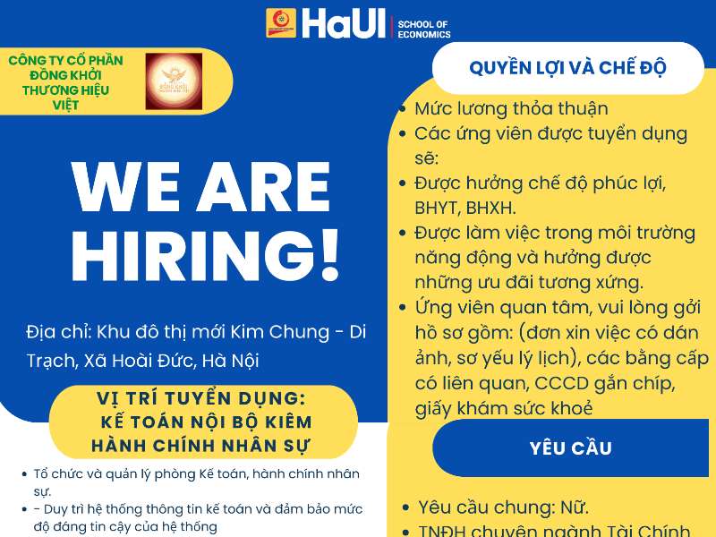 Công ty Cổ phần Đồng Khởi Thương Hiệu Việt tuyển dụng: Nhân viên Kế toán & Thực tập sinh tiềm năng
