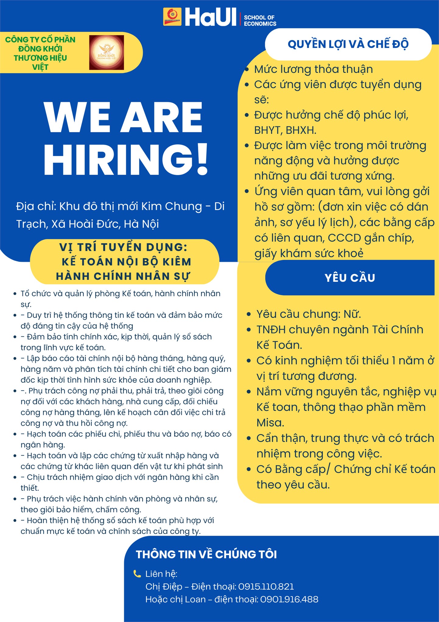 Công ty Cổ phần Đồng Khởi Thương Hiệu Việt tuyển dụng: Nhân viên Kế toán & Thực tập sinh tiềm năng