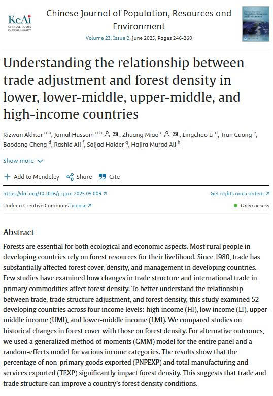 Understanding the relationship between trade adjustment and forest density in lower, lower-middle, upper-middle, and high-income countries