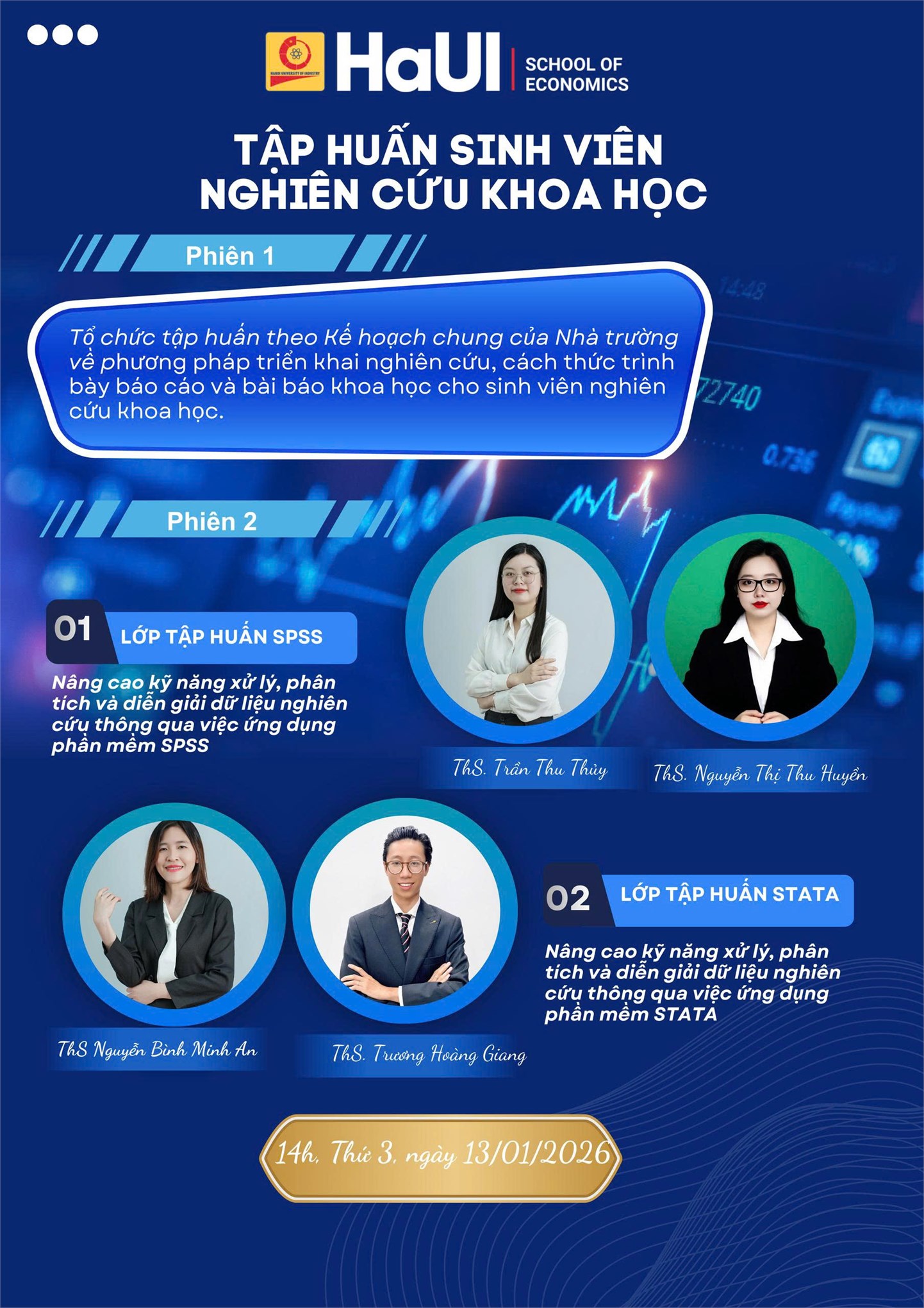 Tập huấn phương pháp triển khai, cách thức trình bày báo cáo, bài báo khoa học và ứng dụng phần mềm SPSS, STATA trong nghiên cứu cho sinh viên nghiên cứu khoa học năm học 2025-2026