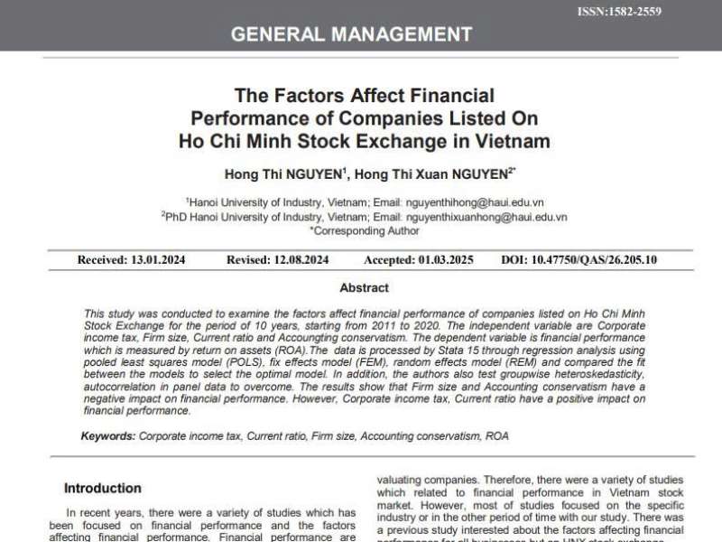 The Factors Affect Financial Performance of Companies Listed On Ho Chi Minh Stock Exchange in Vietnam