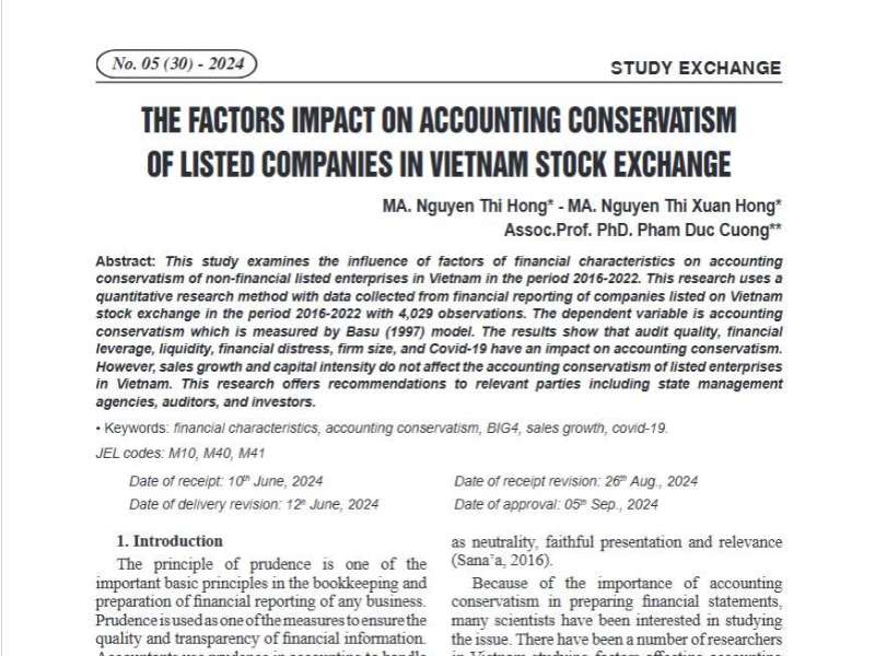 THE FACTORS IMPACT ON ACCOUNTING CONSERVATISM OF LISTED COMPANIES IN VIETNAM STOCK EXCHANGE