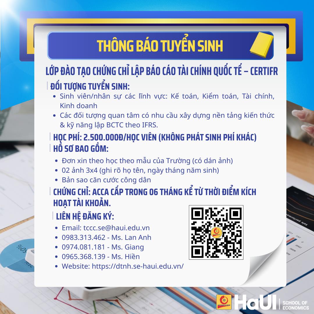 THÔNG BÁO MỞ LỚP ĐÀO TẠO CHỨNG CHỈ LẬP BÁO CÁO TÀI CHÍNH QUỐC TẾ – CertIFR