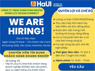Công ty TNHH Cung ứng nguồn nhân lực Ocean Connect tuyển dụng: Chuyên viên Khách hàng Doanh nghiệp (KHDN)