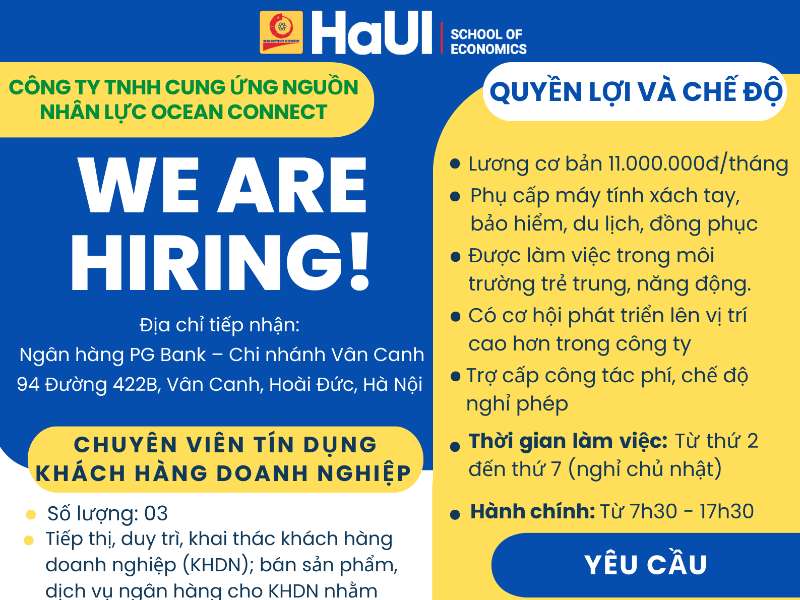 Công ty TNHH Cung ứng nguồn nhân lực Ocean Connect tuyển dụng: Chuyên viên Khách hàng Doanh nghiệp (KHDN)