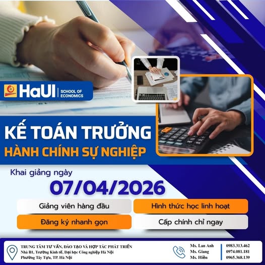 Thông báo khai giảng khóa học kế toán trưởng hành chính sự nghiệp (khai giảng dự kiến: 07/04/2026)