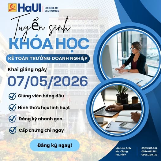 THÔNG BÁO KHAI GIẢNG KHÓA HỌC KẾ TOÁN TRƯỞNG DOANH NGHIỆP (Khai giảng dự kiến: 07/05/2026)