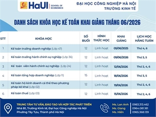 Tổng hợp lịch khai giảng tháng 6/2026 — Trường Kinh tế, Đại học Công nghiệp Hà Nội