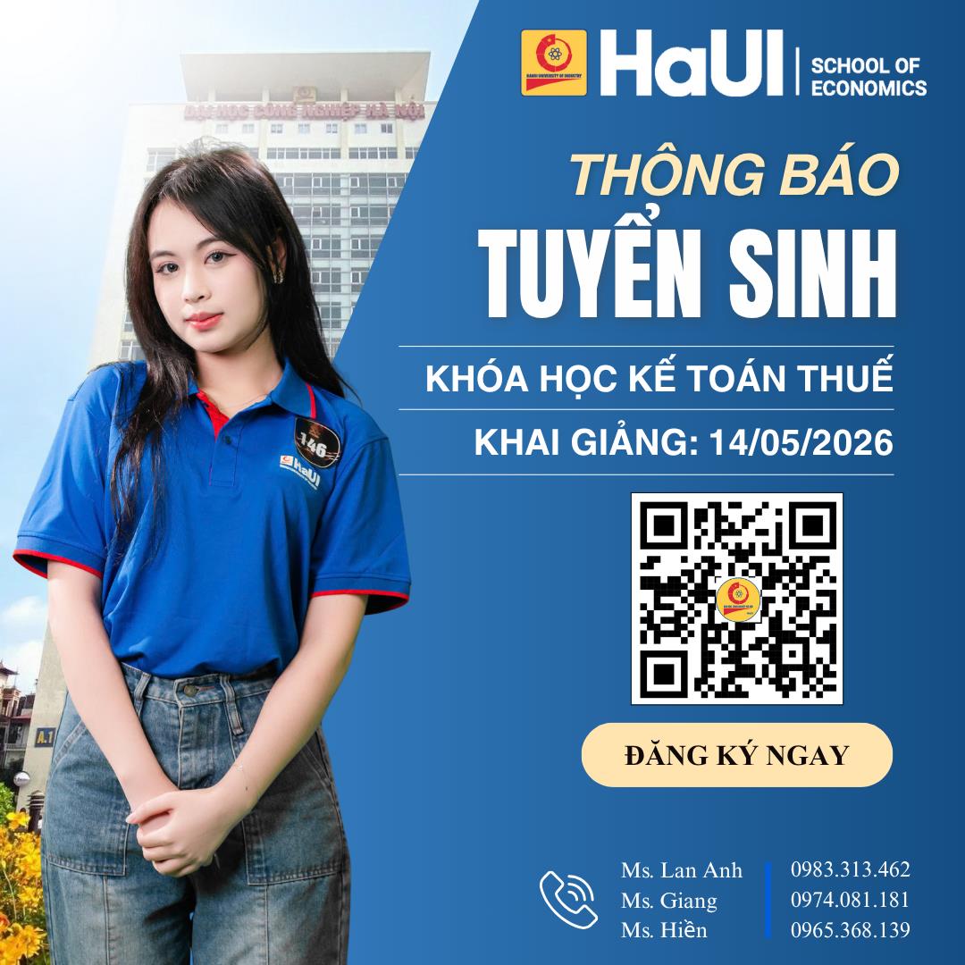 THÔNG BÁO KHAI GIẢNG KHÓA HỌC KẾ TOÁN THUẾ (Khai giảng dự kiến: 14/05/2026)