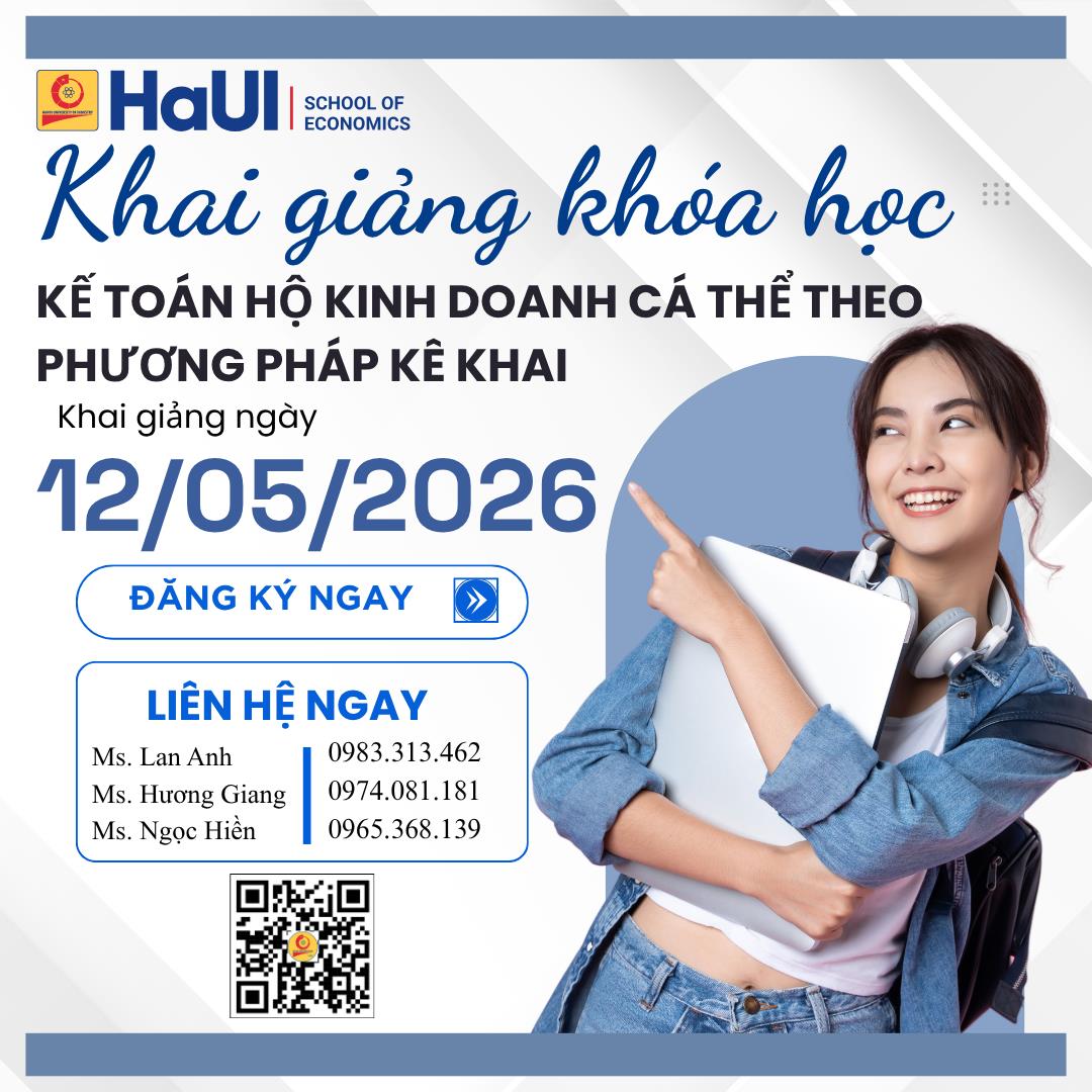 THÔNG BÁO KHAI GIẢNG KHÓA HỌC KẾ TOÁN HỘ KINH DOANH CÁ THỂ THEO PHƯƠNG PHÁP KÊ KHAI (Khai giảng dự kiến: 12/05/2026)