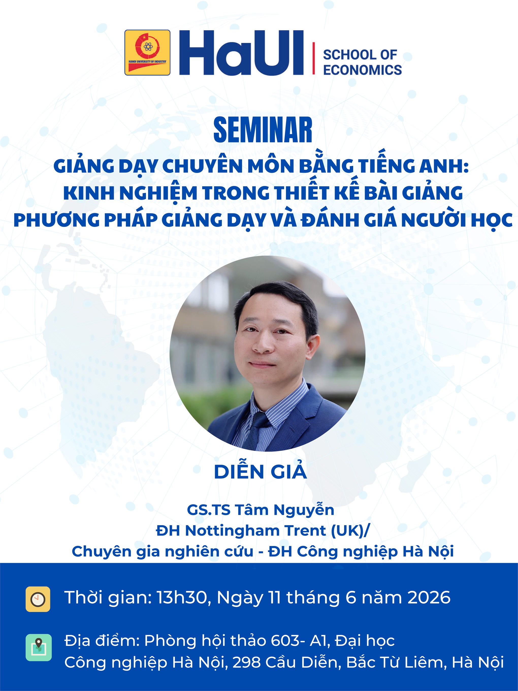 Thông báo tham dự Seminar `Giảng dạy chuyên môn bằng tiếng Anh: Kinh nghiệm trong thiết kế bài giảng, phương pháp giảng dạy và đánh giá người học`