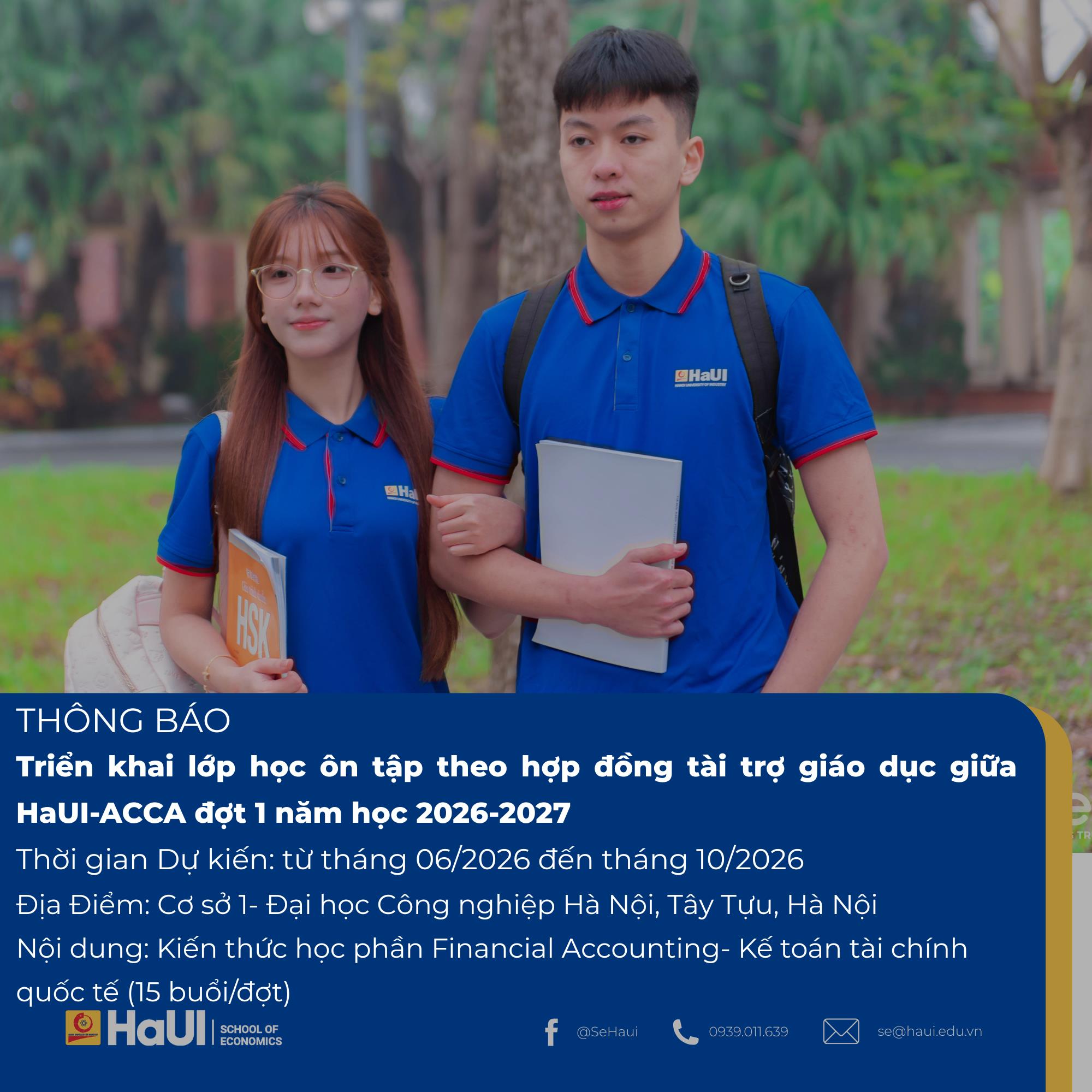 Thông báo Triển khai lớp học ôn tập theo hợp đồng tài trợ giáo dục giữa HaUI-ACCA đợt 1 năm học 2026-2027