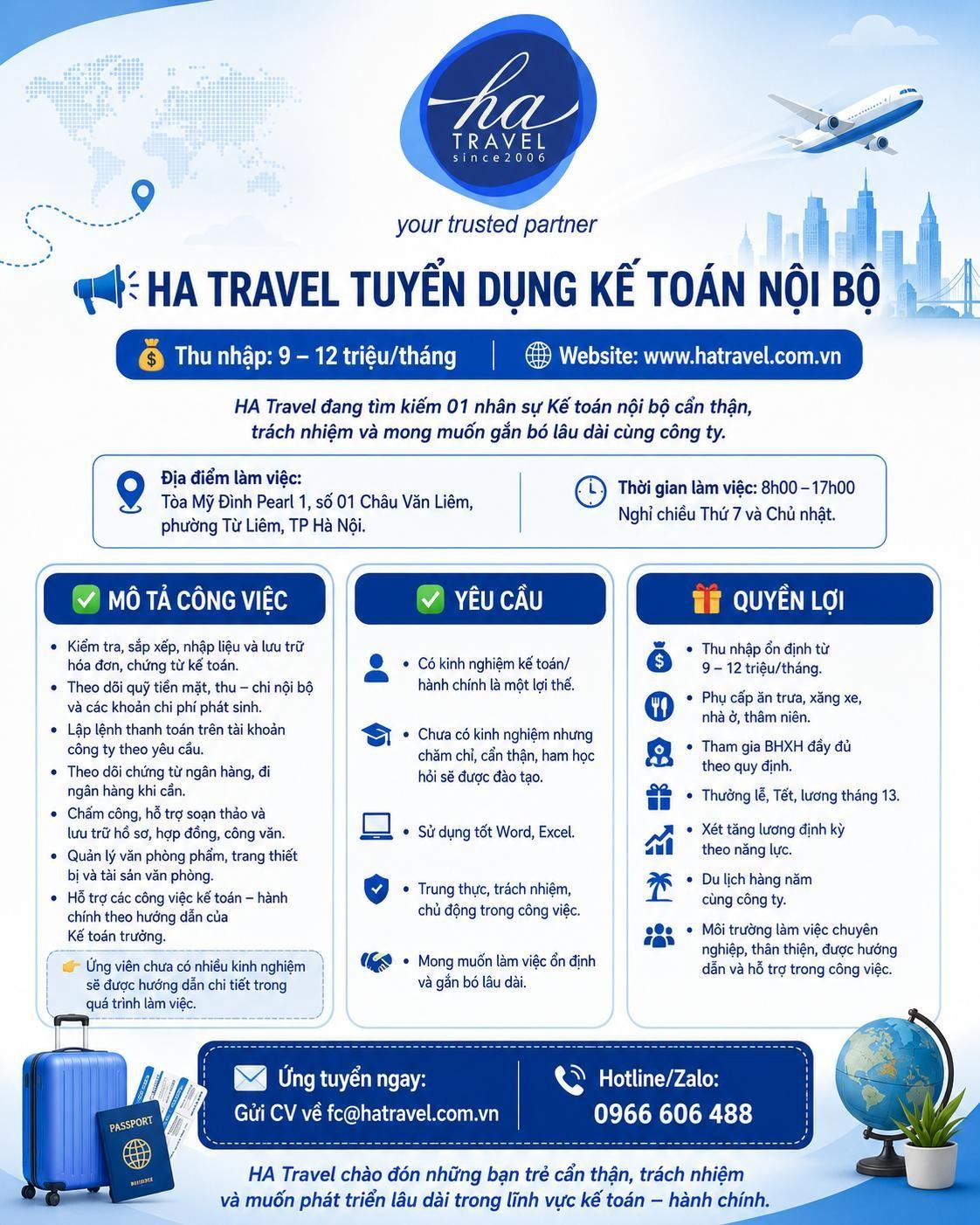Tuyển dụng nhân viên kế toán nội bộ Công ty Cổ phần thương mại và du lịch Hưng Anh