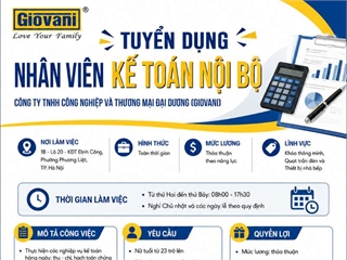 Công ty TNHH Công Nghiệp và Thương Mại Đại Dương (Giovani) tuyển dụng nhân viên Kế toán