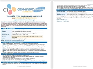 CJ Gemadept Logistics Tuyển dụng Nhân viên Hỗ trợ Vận hành Kho làm việc hè