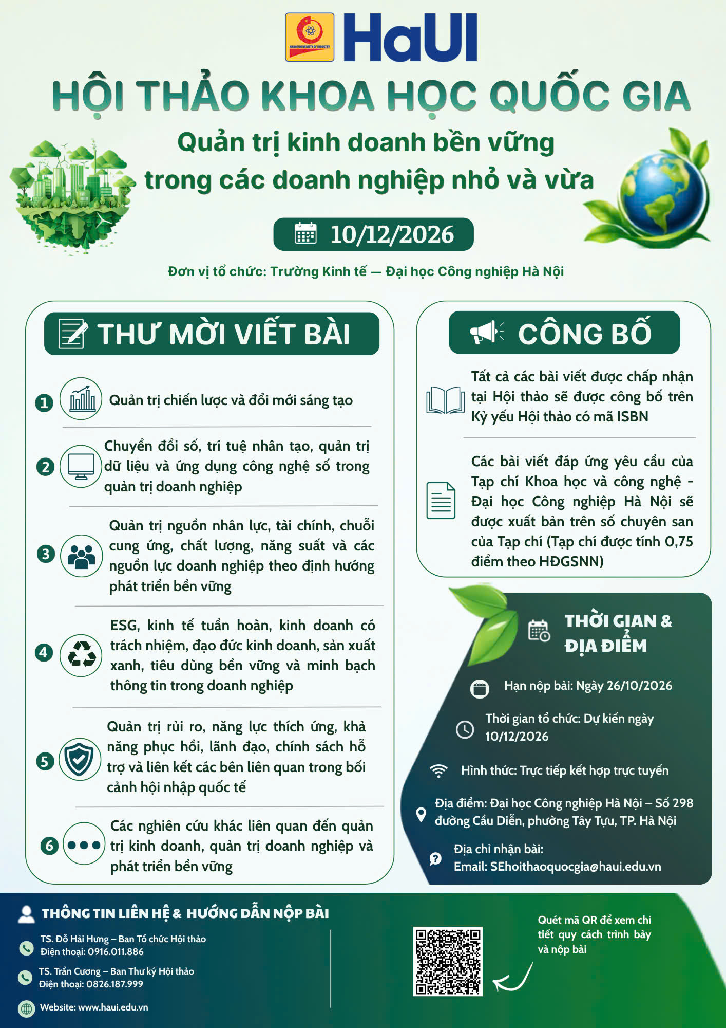 Hội thảo khoa học quốc gia năm 2026: Đi tìm giải pháp quản trị bền vững cho doanh nghiệp nhỏ và vừa