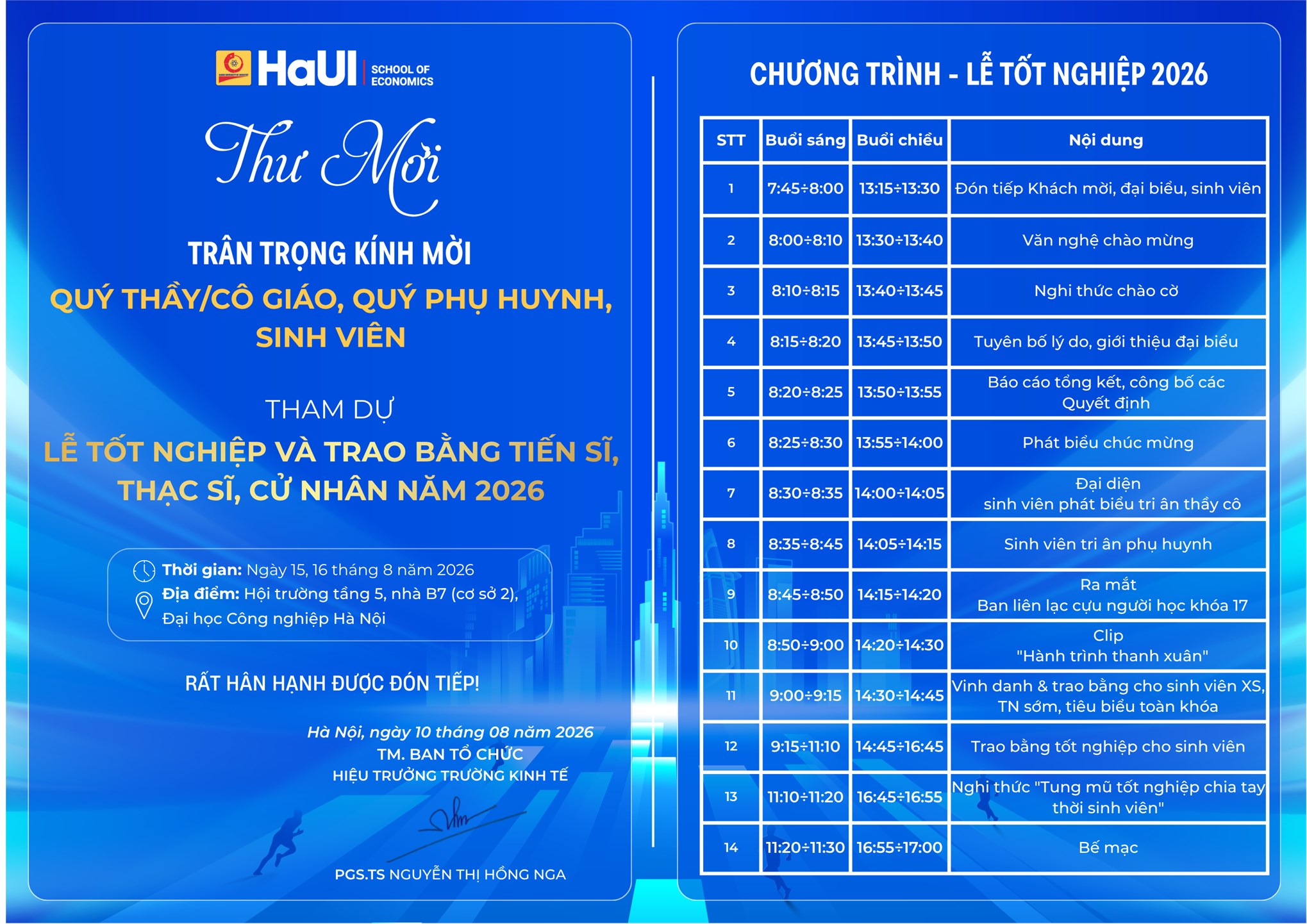 THƯ MỜI THAM DỰ `LỄ TỐT NGHIỆP VÀ TRAO BẰNG TIẾN SĨ, THẠC SĨ, CỬ NHÂN NĂM 2026`