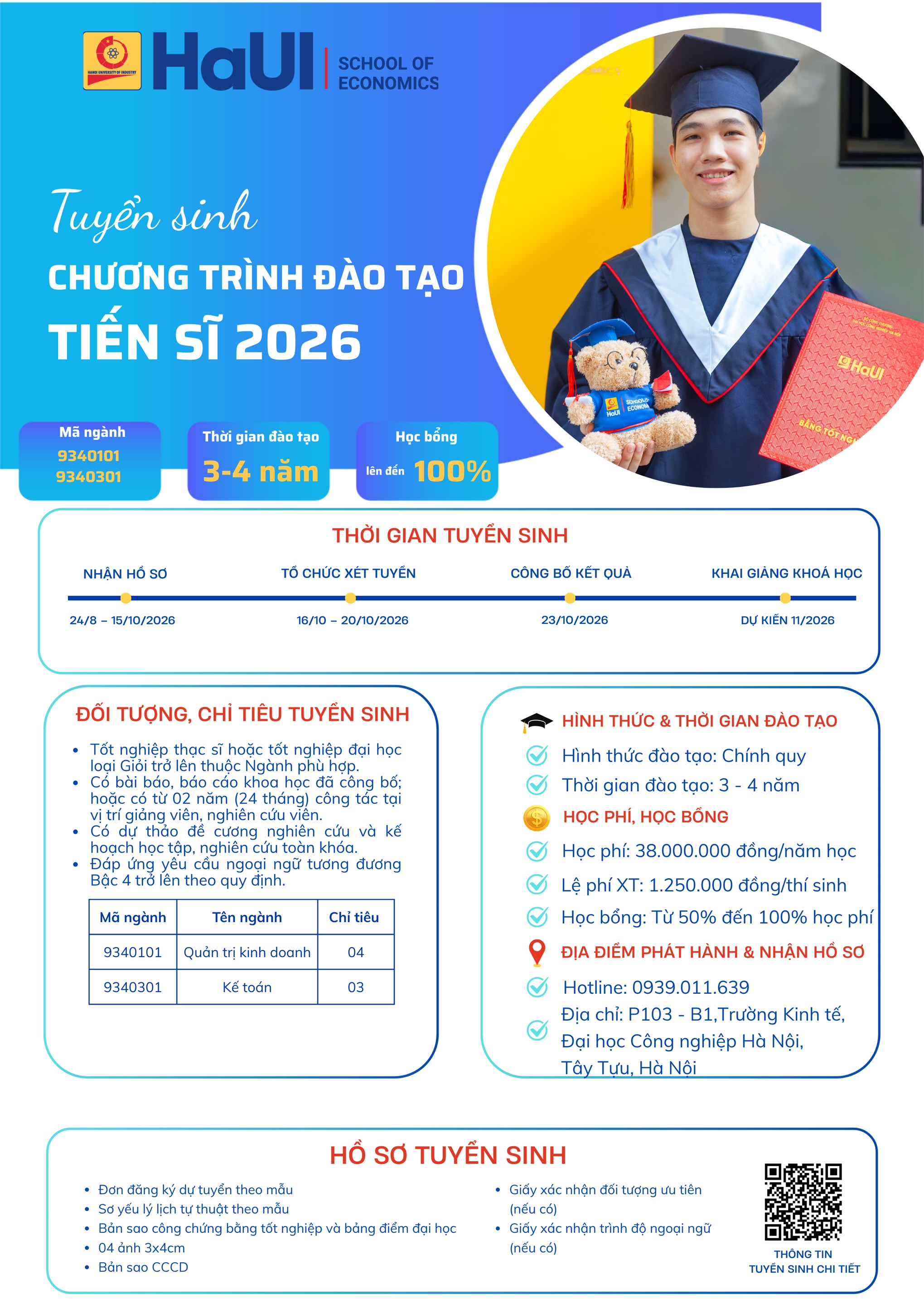 Trường Kinh tế (Đại học Công nghiệp Hà Nội) Tuyển sinh Tiến sĩ đợt 3 năm 2026